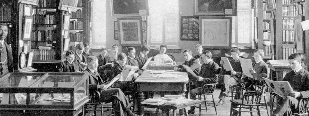 Students studying in the original library in the Wren building