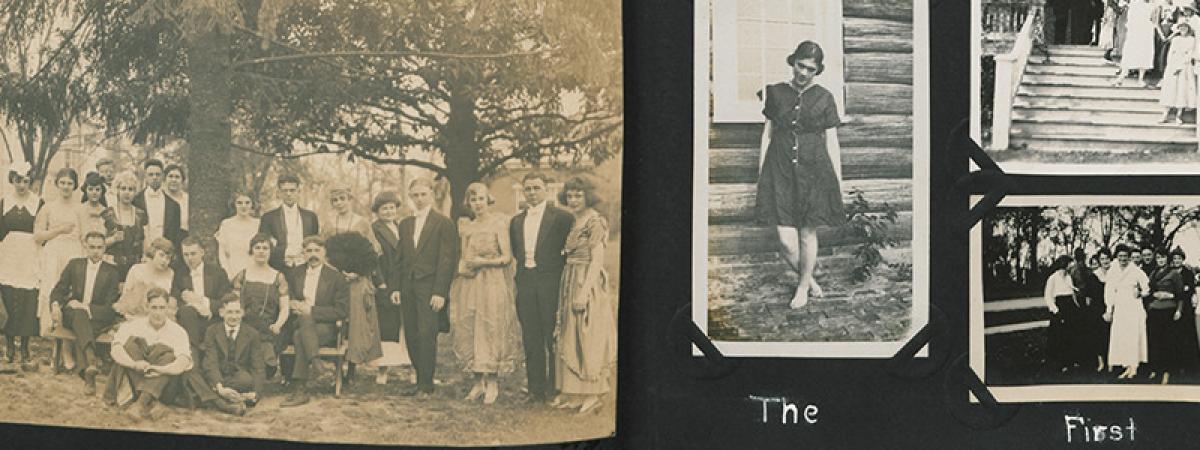 Scrapbook with five photos of some of the first women students