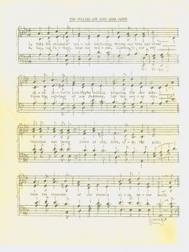 Sheet music showing the notes and words for the alma mater