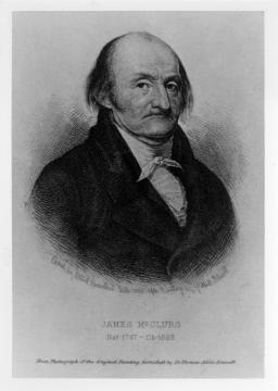 Black and white illustrated portrait of James Mclurg