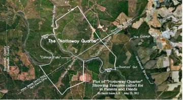Aerial map with an outline of the Nottoway Quarter